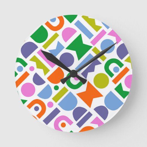 Colorful Geometric Shapes Round Clock