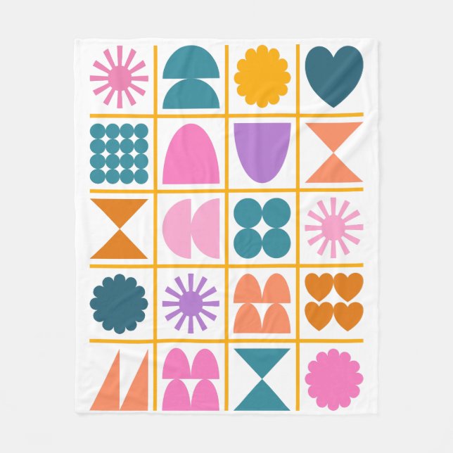 Colorful Geometric Shapes Simple Modern Design Fleece Blanket (Front)