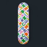 Colorful Geometric Shapes Skateboard<br><div class="desc">A colorful and modern design that features geometric cut-out shapes. This playful design is inspired by retro,  mid-century modern style. Colors included in this abstract pattern are;  blue,  purple,  pink,  green,  yellow,  pink and orange against a white background.</div>