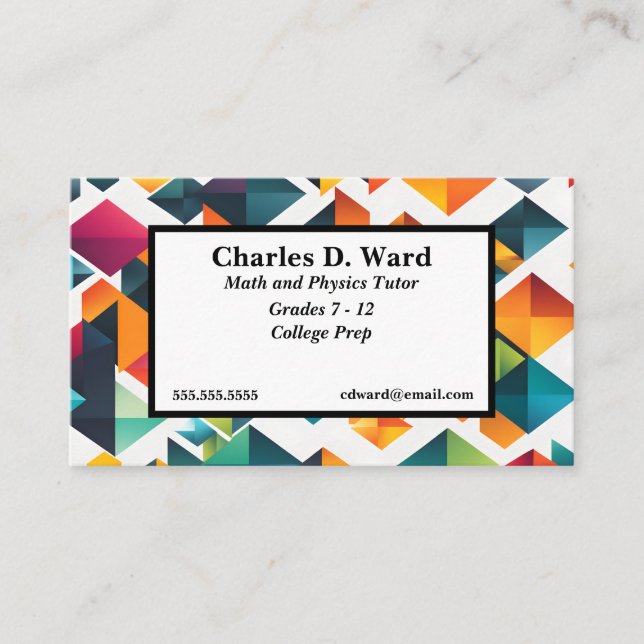 Colorful Geometric Shapes Tutor Teacher Business Card (Front)