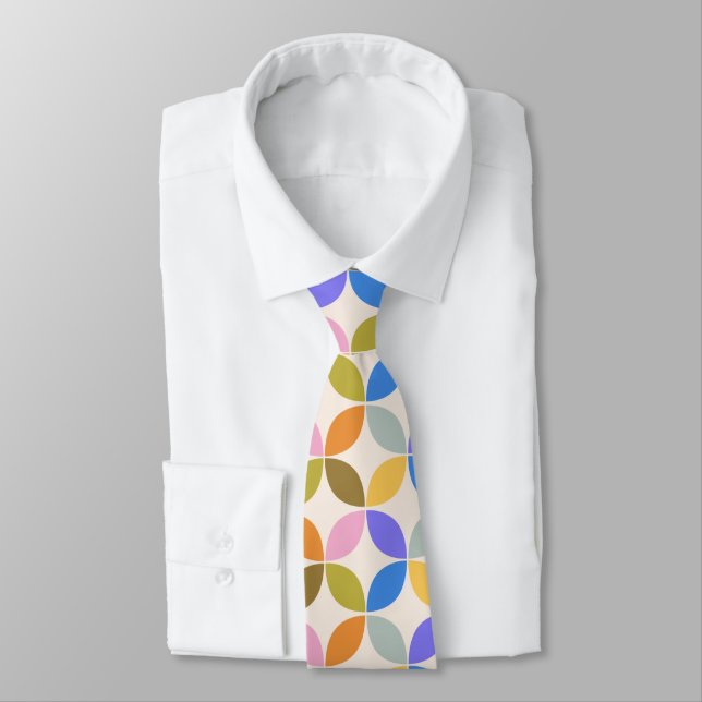 Colorful Geometric Shapes Wedding Neck Tie (Tied)