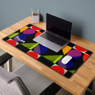 Colorful Geometric Shapes, White Name Desk Mat