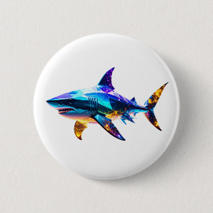 "Colorful Geometric Shark – Vibrant Polygon Art Se Button