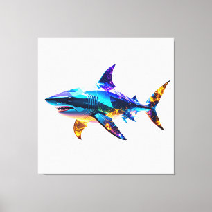 "Colorful Geometric Shark – Vibrant Polygon Art Se Canvas Print