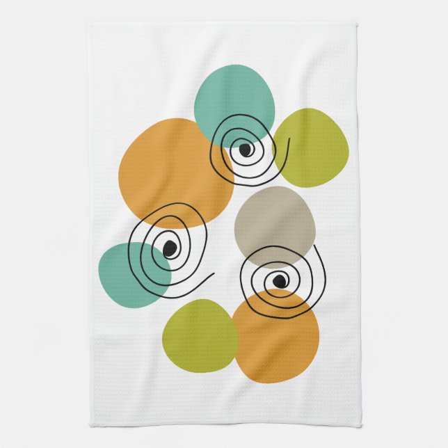 Colorful Geometric Spirals Mid Century Modern Kitchen Towel (Vertical)