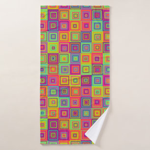 Colorful Geometric Squares Bath Towel