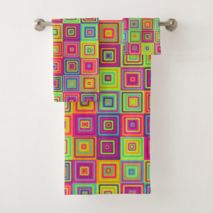 Colorful Geometric Squares Bath Towel Set