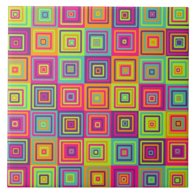 Colorful Geometric Squares Ceramic Tile (Front)