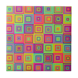 Colorful Geometric Squares Ceramic Tile