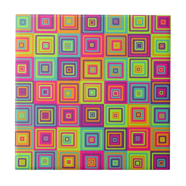 Colorful Geometric Squares Ceramic Tile (Front)