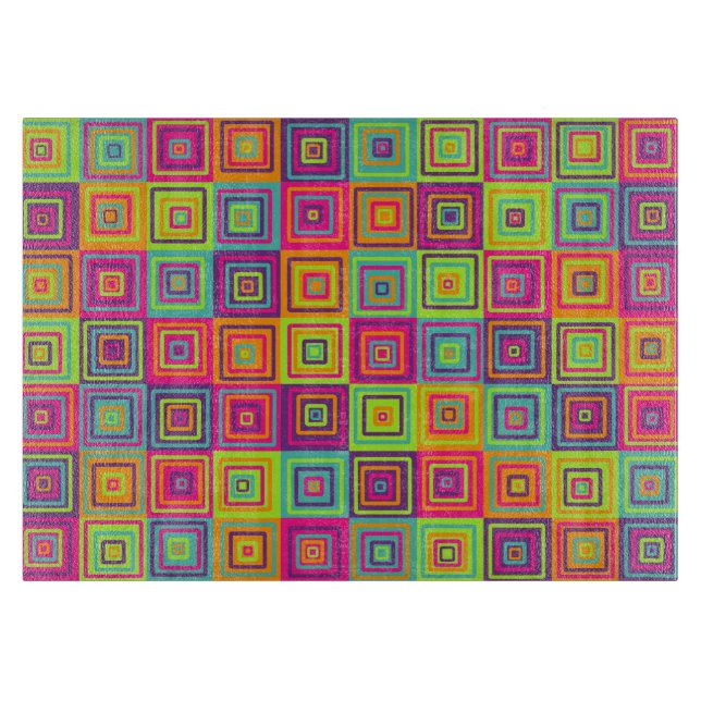Colorful Geometric Squares Cutting Board (Front)