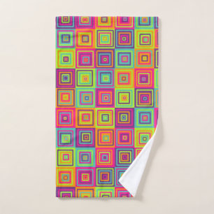 Colorful Geometric Squares Hand Towel