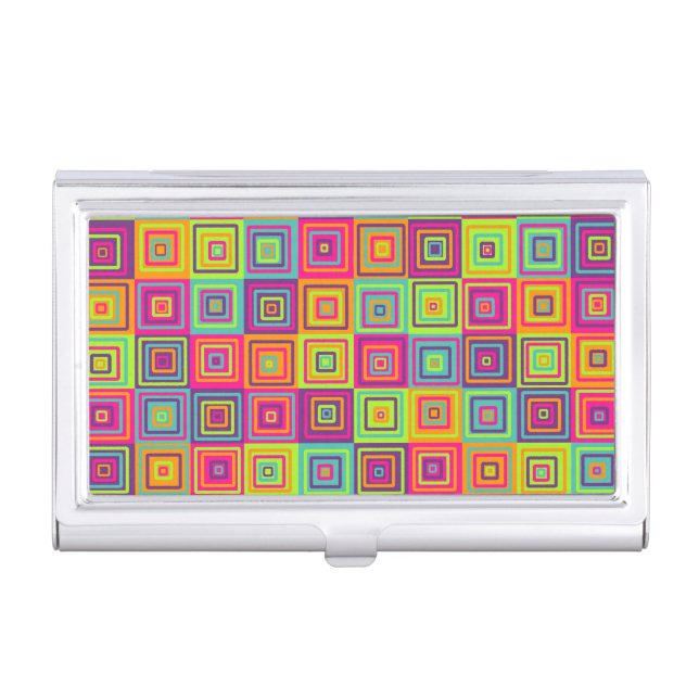 Colorful Geometric Squares Pattern Business Card Case (Front)