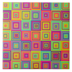 Colorful Geometric Squares Pattern Ceramic Tile