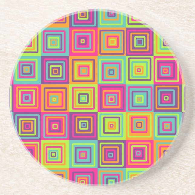 Colorful Geometric Squares Pattern Coaster (Front)