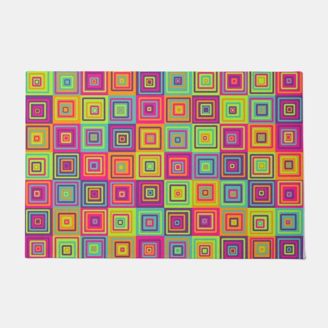 Colorful Geometric Squares Pattern Doormat (Front)