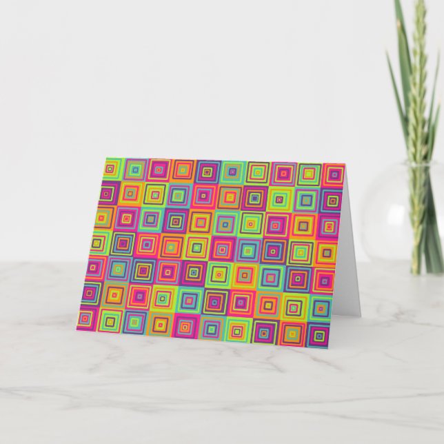 Colorful Geometric Squares Pattern Invitation (Front)