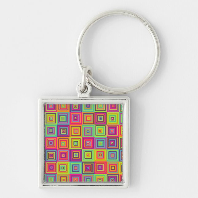 Colorful Geometric Squares Pattern Keychain (Front)