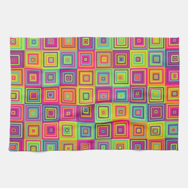 Colorful Geometric Squares Pattern Kitchen Towel (Horizontal)