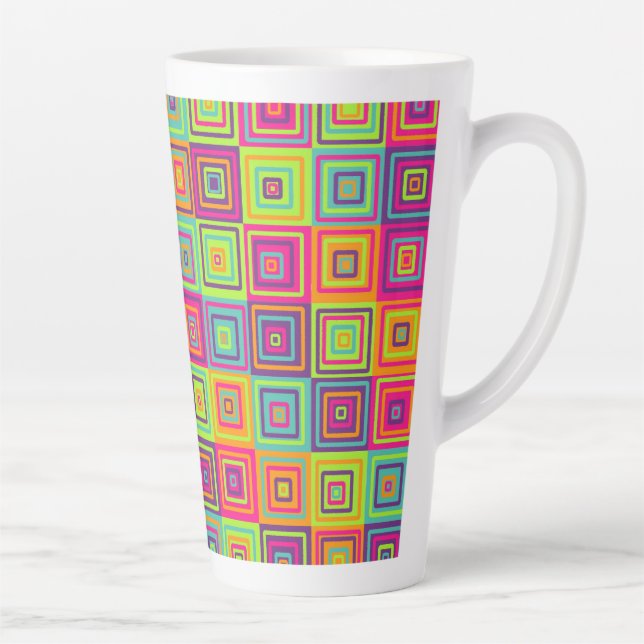 Colorful Geometric Squares Pattern Latte Mug (Right)