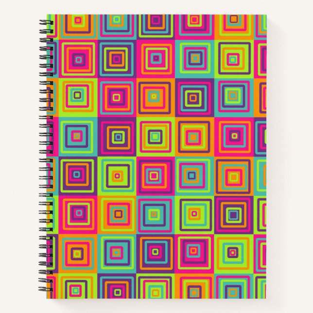 Colorful Geometric Squares Pattern Notebook (Front)
