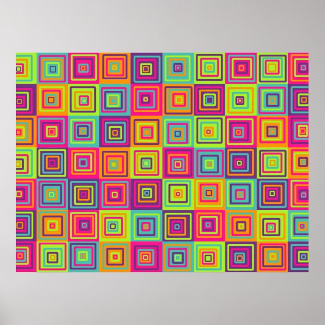Colorful Geometric Squares Pattern Poster (Front)