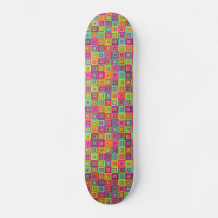 Colorful Geometric Squares Pattern Skateboard