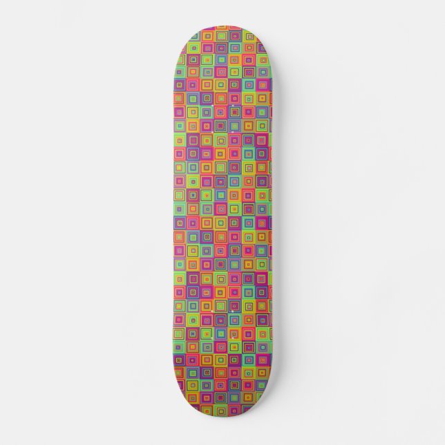 Colorful Geometric Squares Pattern Skateboard (Front)