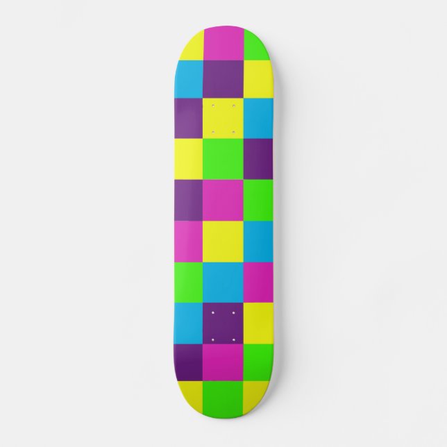 Colorful Geometric Squares Pattern Skateboard Deck (Front)