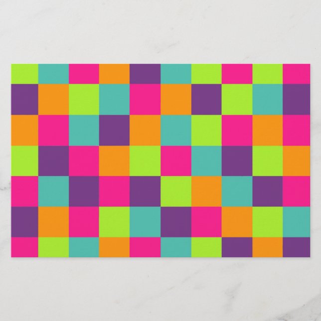 Colorful Geometric Squares Pattern Stationery (Front)