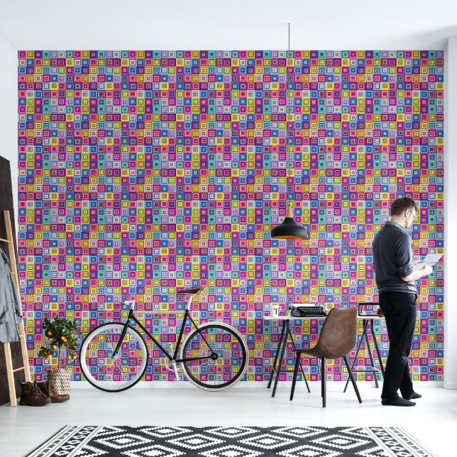 Colorful Geometric Squares Pattern Wallpaper (Living Room)