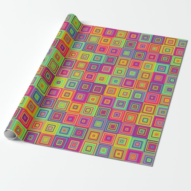 Colorful Geometric Squares Pattern Wrapping Paper (Unrolled)