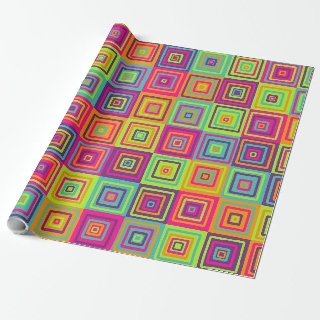 Colorful Geometric Squares Pattern Wrapping Paper (Unrolled)