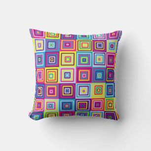 Colorful Geometric Squares Throw Pillow