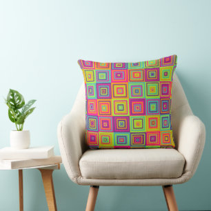 Colorful Geometric Squares Throw Pillow