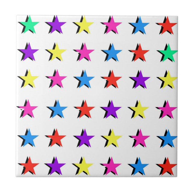Colorful Geometric Stars Pattern Ceramic Tile (Front)