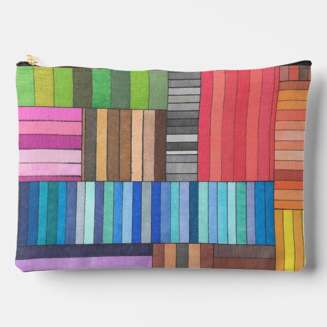 Colorful Geometric Striped Pattern in Rainbow  Accessory Pouch (Front)