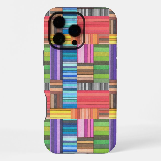 Colorful Geometric Striped Pattern in Rainbow  Iphone Case (Back)