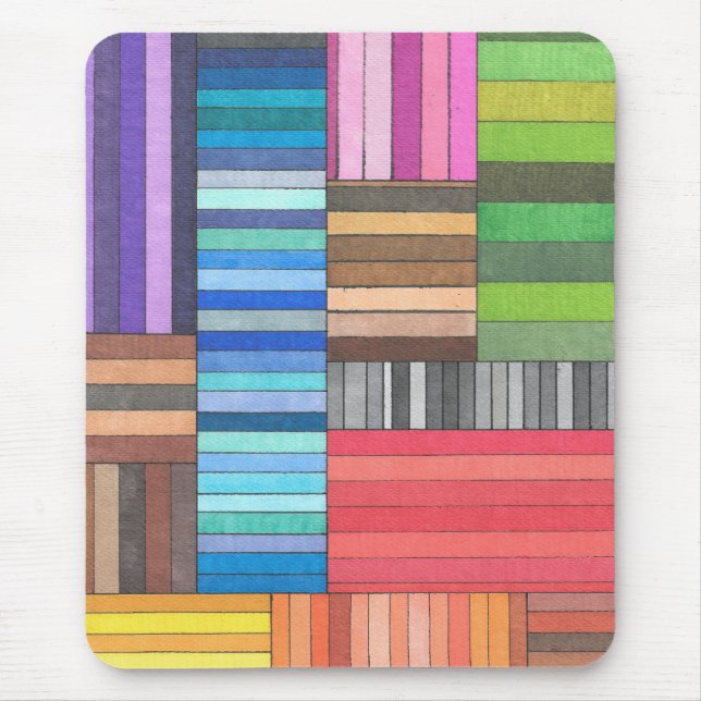 Colorful Geometric Striped Pattern in Rainbow  Mouse Pad (Front)