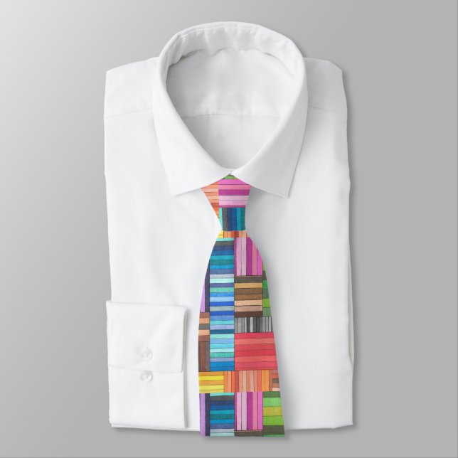 Colorful Geometric Striped Pattern in Rainbow  Neck Tie (Tied)