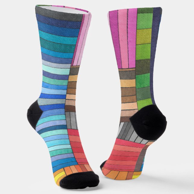 Colorful Geometric Striped Pattern in Rainbow  Socks (Angled)