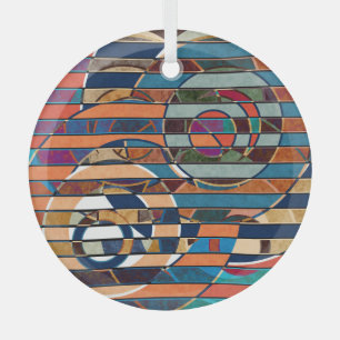 Colorful Geometric Stripes, Abstract Glass Ornament