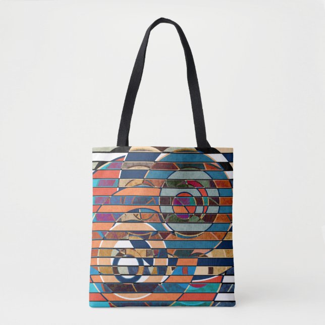 Colorful Geometric Stripes, Abstract Tote Bag (Front)