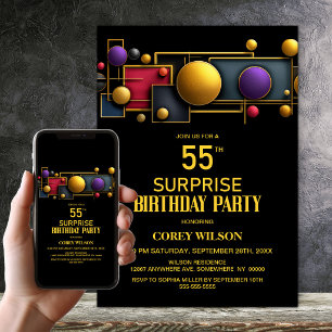 Colorful Geometric Surprise 55th Birthday Party Invitation