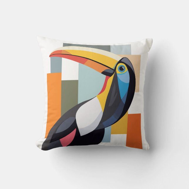 Colorful Geometric Toucan Bird  Throw Pillow (Front)