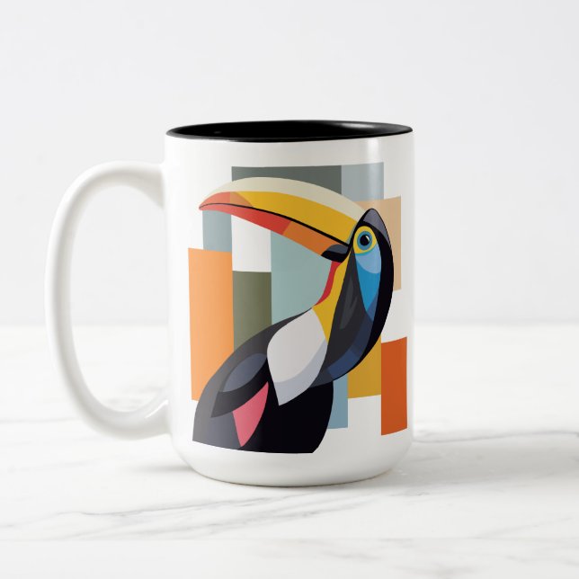Colorful Geometric Toucan Bird  Two-Tone Coffee Mug (Left)