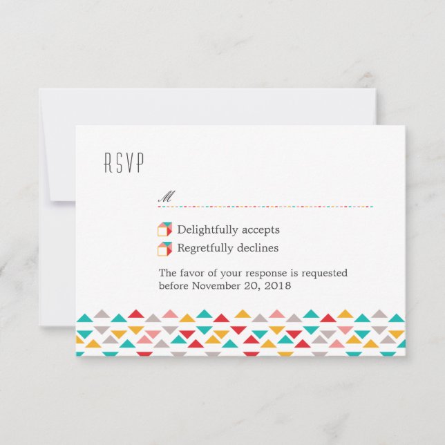 Colorful Geometric Triangle Hearts RSVP Card (Front)