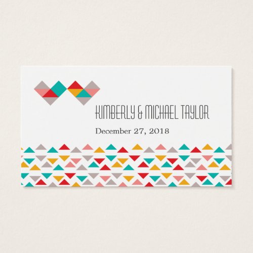 Colorful Geometric Triangle Hearts Wedding Business Card