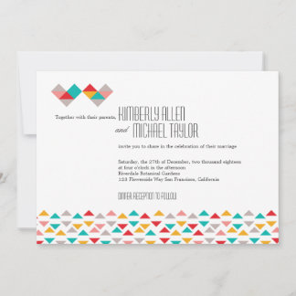 Colorful Geometric Triangle Hearts Wedding Invitation