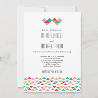 Colorful Geometric Triangle Hearts Wedding Invitation